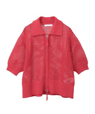 Green Parks 襟付きメッシュ編みＺＩＰカーディガン Red