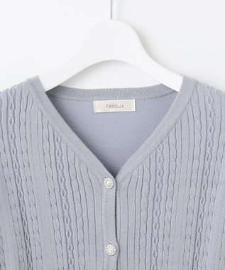 Feroux 【洗える】ビジューボタン カーディガン ブルー系