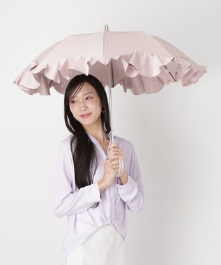 MOONBAT 【1級遮光/遮熱/UV】LANVIN en Bleu (ランバン オン ブルー)晴雨兼用日傘 ラッフルフリル 無地 チャーム付き 折りたたみ傘 楽折