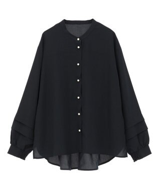 YECCA VECCA 2way裾アレンジパール釦ブラウス Navy