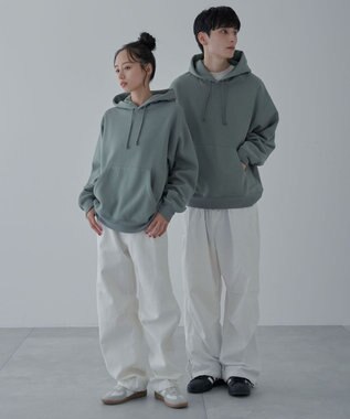 WEGO 【ユニセックス着用ITEM/裏起毛】リラックスフィットスウェットプルパーカー グリーン