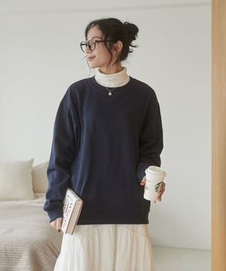 WEGO 【ユニセックス着用ITEM/裏起毛】リラックスフィットスウェットプルオーバー ネイビー