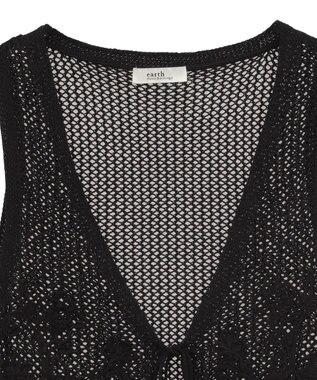 earth music&ecology フラワー刺繍メッシュベスト Black