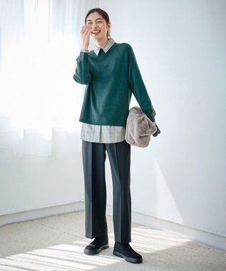 ANY 【洗濯機可能】しあわせタッチニットプルオーバー グリーン