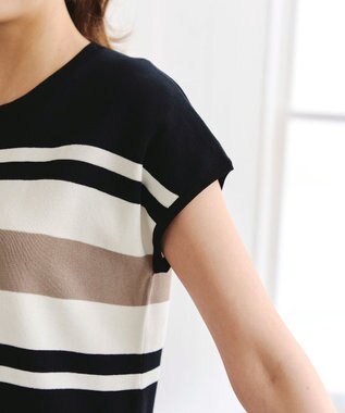 Tiaclasse 【新色追加・洗える】マルチボーダーフレンチニットチュニック ブラック×オフ×モカ