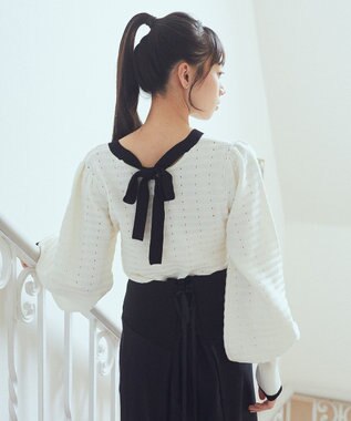 earth music&ecology 配色バックリボンプルオーバー Ivory