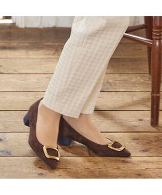 MODE ET JACOMO <MODE ET JACOMO>ポインテッドトゥバックルパンプス ダークブラウンスエード