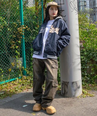 WEGO 【ユニセックス着用ITEM】2WAYフードワッペンスタジャン ネイビー