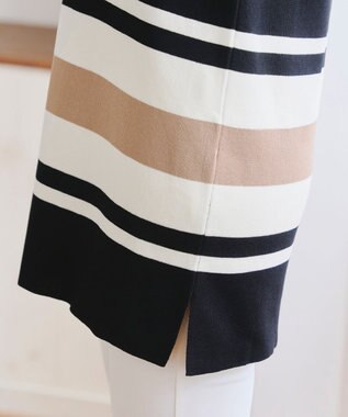 Tiaclasse 【新色追加・洗える】マルチボーダーフレンチニットチュニック ブラック×オフ×モカ