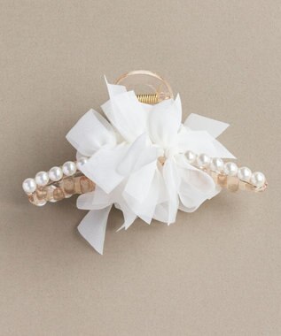 Phoebe フリルリボンパールバンスクリップ　ホワイト ホワイト