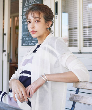 Tiaclasse 【新色追加・洗える】マルチボーダーフレンチニットチュニック ネイビー×オフ×ラベンダー