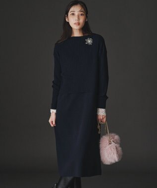  【洗える】レイヤードニットツイン ワンピース