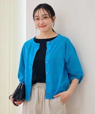 ANY L 【洗濯機可/アンチピリング/接触冷感】シアークルーネックカーディガン ターコイズ