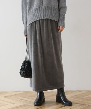Green Parks ぽかぽか裏起毛ベロアＩラインスカート Charcoal Gray