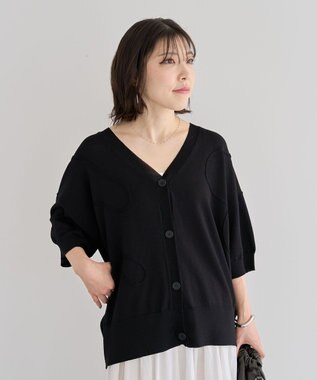 Green Parks 刺繍コードＶネックフレンチカーディガン Black