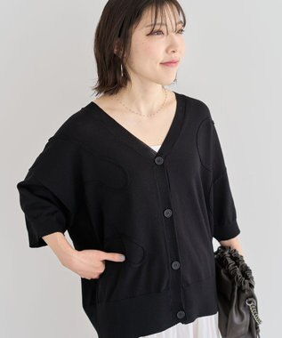 Green Parks 刺繍コードＶネックフレンチカーディガン Black