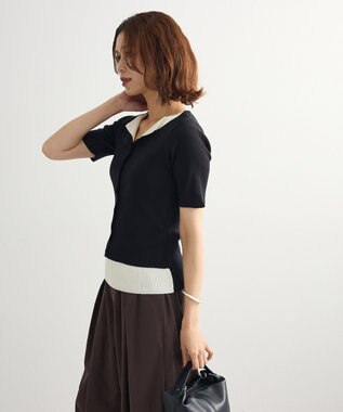 Green Parks ・Ｐｅｔｉｔ　Ｆｌｅｕｒ　バイカラーレイヤードニット Black