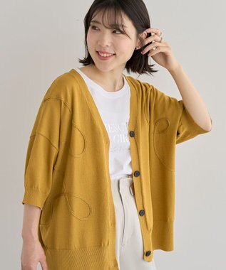 Green Parks 刺繍コードＶネックフレンチカーディガン Yellow