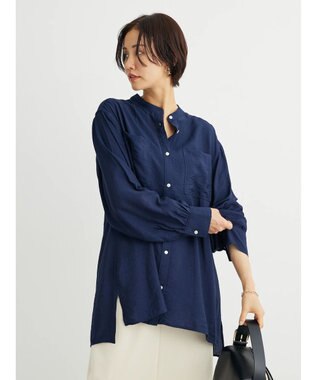 Green Parks バンドカラーポケット付きシアーシャツ Dark Navy