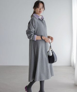 組曲 S 【加藤ローサさん着用】コットンタッチシャーティングボウタイ付き シャツ パープル系1