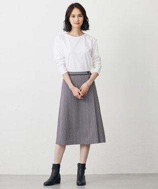 J.PRESS LADIES デシンハウンドトゥースプリント スカート ネイビー系