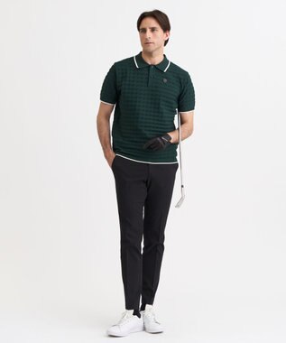23区GOLF 【MEN】フラッグジャガードニットポロシャツ ストレッチ 半袖 ダークグリーン系