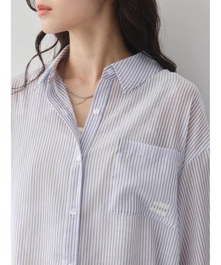 earth music&ecology 袖スリットリボンロングシャツ Navy