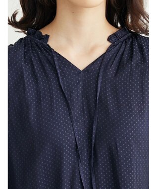 Green Parks とろみ衿フリルブラウス Navy