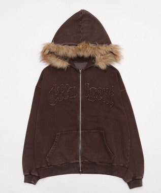 WEGO 【25年秋冬新作】ファーフードBIGZIPパーカー ブラウン