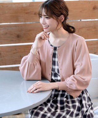 Tiaclasse 【洗える】女性らしさ引き立つリボン袖ギャザーワンピース ネイビーチェック