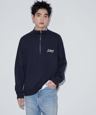 WEGO 【ユニセックス着用ITEM】ワンポイントハーフジッププルオーバー ネイビー