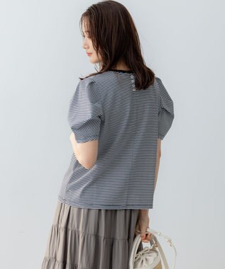 組曲 GIZAコットンタックスリーブ Tシャツ モノトーンストライプ系1