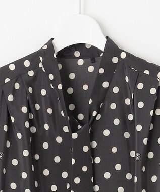 自由区 S 【洗える】ポルカドットプリント ワンピース アッシュ×アイボリー