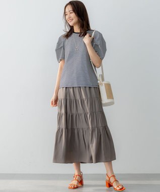 組曲 GIZAコットンタックスリーブ Tシャツ モノトーンストライプ系1