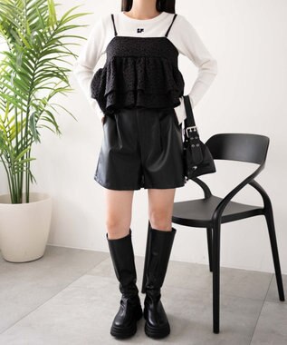 WEGO ワンポイントデザインフィンガーホールリブロンT オフホワイト