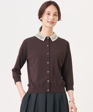 J.PRESS LADIES 【2WAY】レースカラーコンビ カーディガン