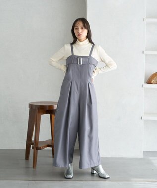 earth music&ecology ベルトベアサロペット Stripe Gray