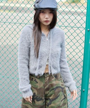 WEGO 【25秋冬新作】シャギーニットジップパーカー グレー