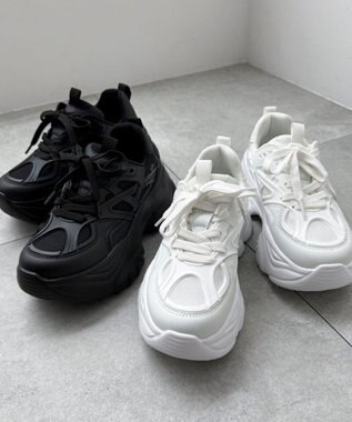 WEGO 【SMLサイズ展開】ラバーコンビ厚底スニーカー ブラック