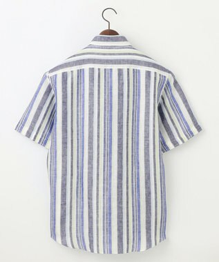 JOSEPH ABBOUD 【麻100％・軽い・涼しい】 モイスチャーリネンストライプシャツ ダルブルー系2