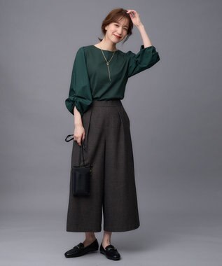 ANY 【洗濯機可能/ウエストゴム】ライトツイード ワイドパンツ モカ