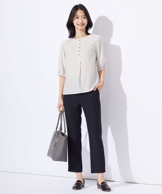 J.PRESS LADIES S 【洗える】ウォッシャブルキュプラツイル ボートネック ブラウス ホワイトストライプ系