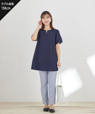 Tiaclasse L 裾レース切替チュニック ネイビー