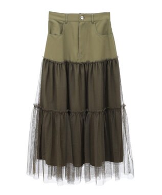 Green Parks ・ELENCARE DUE ハイブリットティアードスカート Khaki
