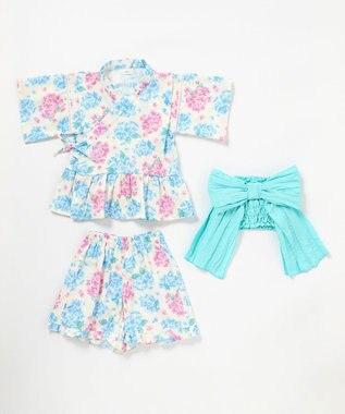 ANY KIDS 簡単帯付き 甚平セット エクリュ×アジサイ
