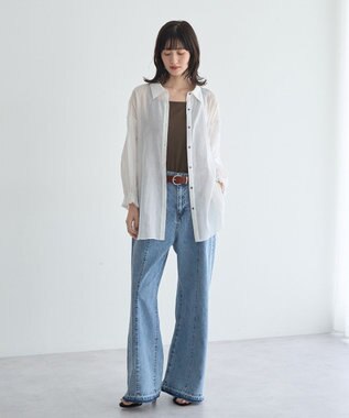 YECCA VECCA 綿麻シアーボリュームギャザーシャツ Off White
