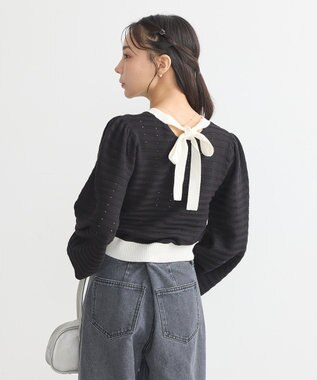 earth music&ecology 配色バックリボンプルオーバー Black