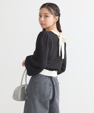 earth music&ecology 配色バックリボンプルオーバー Black