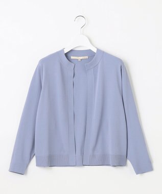 自由区 【洗える・XSサイズあり】クレープストレッチ カーディガン ダルブルー系