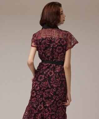 GRACE CONTINENTAL チュールフラワー刺繍ワンピース ボルドー